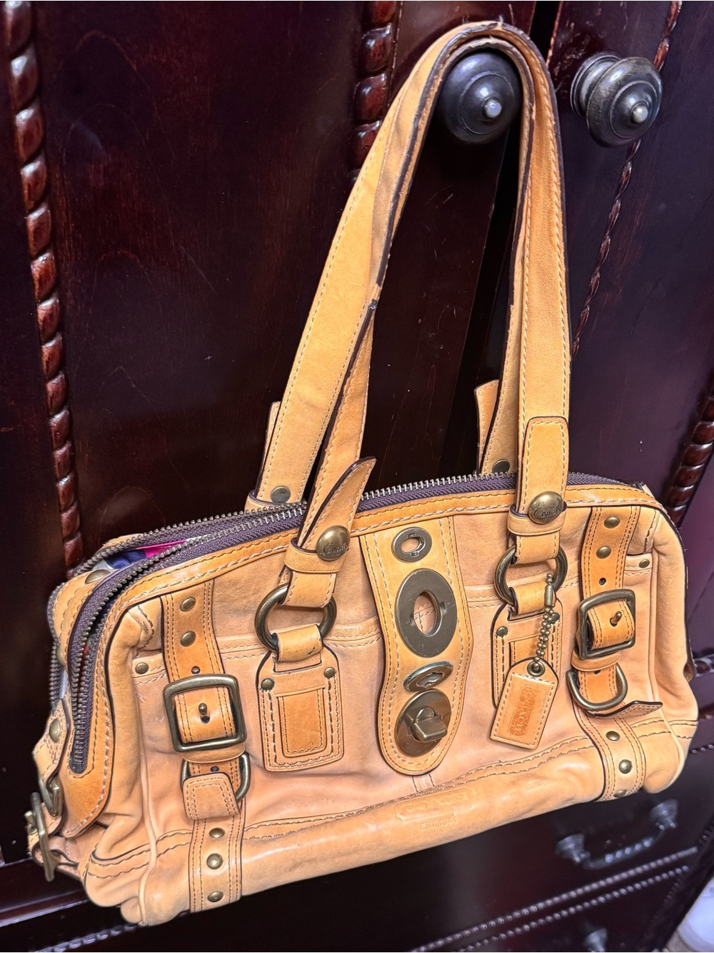 Leather Satchel Handbag in Tan - Coach
